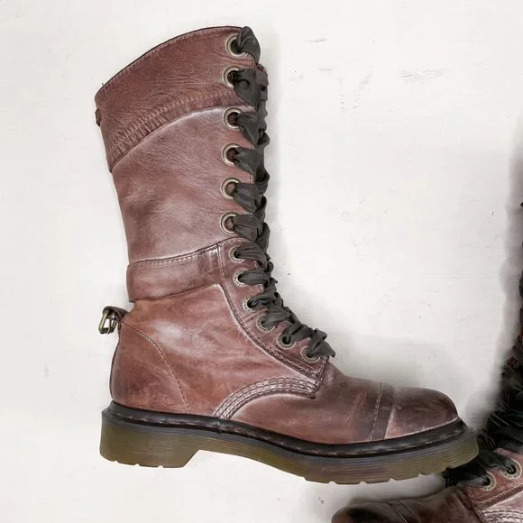 Dr. Martens Brown Distressed Leather Triumph Tall Lace Up Fold Over Boot Size 7 - Picture 10 of 12
